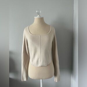 House of Harlow 1960 Cream Long Sleeves Corset Crop Top